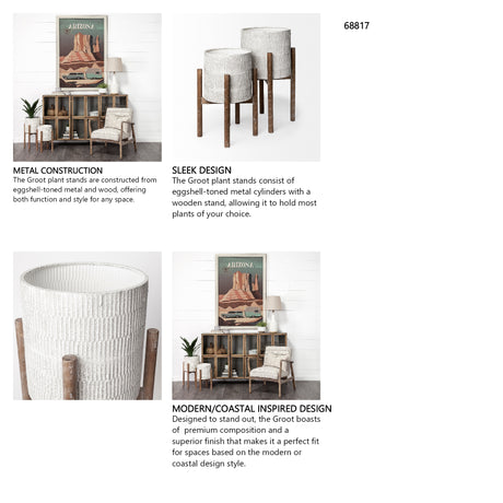Groot Set of Two 11.8 x 23 Eggshell Ceramic Wooden Base Plant Stands from Mercana - Luna Furniture