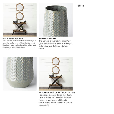Gemma III Metal Glossy Green/Gray Chevron Vase from Mercana - Luna Furniture