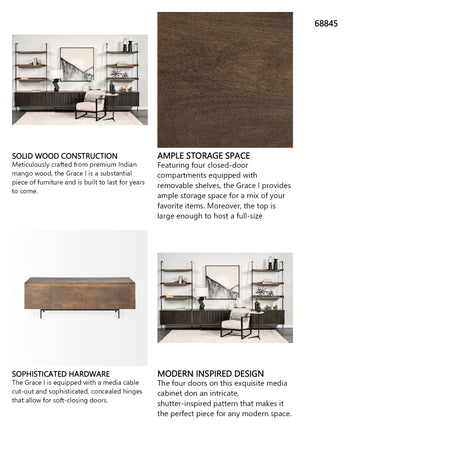 Grace I Two-Toned Brown Solid Wood TV Stand Media Console with Slated Doors, TV up to 82" from Mercana - Luna Furniture