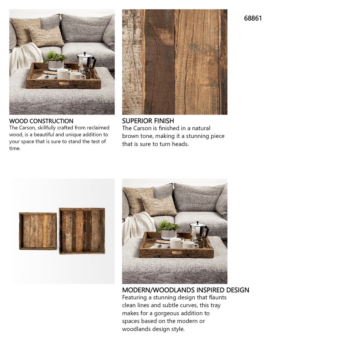Carson (Small) 24L x 24W Brown Reclaimed Wood Tray from Mercana - Luna Furniture