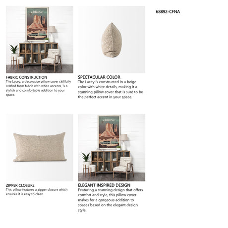 Lacey 13x21 Beige/White Decorative Pillow Cover w/Non-Allergen Filler, Set of 2 from Mercana - Luna Furniture