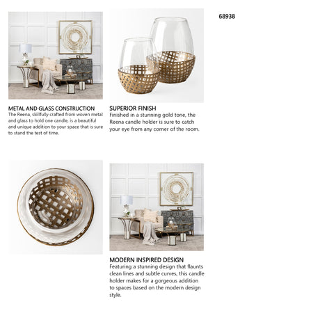 Reena I Small Gold Woven Metal Base Table Candle Holder from Mercana - Luna Furniture
