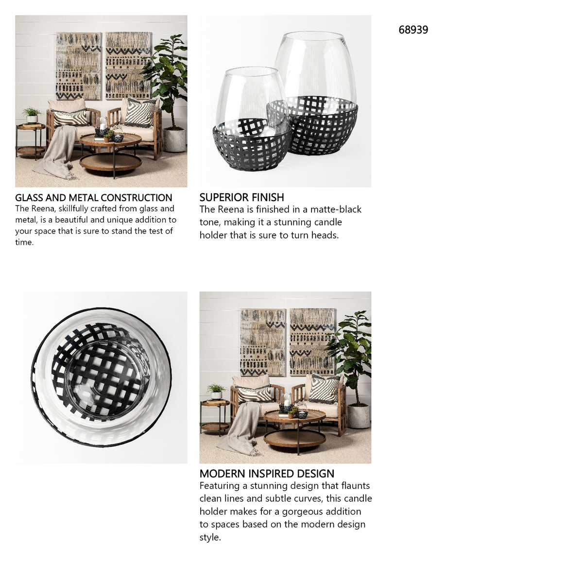 Reena II Large Black Woven Metal Base Table Candle Holder from Mercana - Luna Furniture