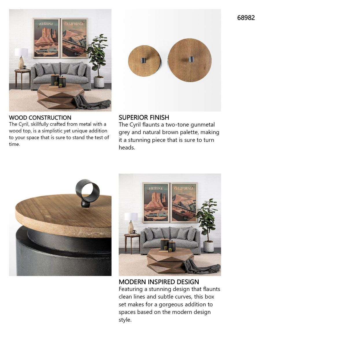 Cyril (Set of 2) Gray Metal W/ Brown Wood Lids Jars from Mercana - Luna Furniture