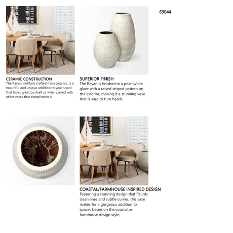 Reyan Small Pearl White Ceramic Striped Vase from Mercana - Luna Furniture
