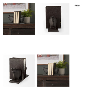 Taurus III (Set of 2) 9L x 4W Black Cast Aluminum Bull Bookends from Mercana - Luna Furniture