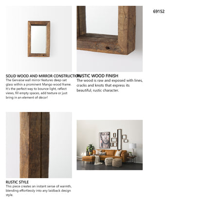 Gervaise 12L x 2W x7H Small Brown Wood Frame Rectangular Wall Mirror from Mercana - Luna Furniture