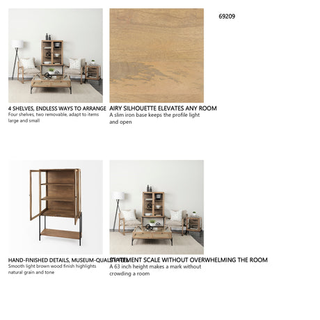 Arelius 36L x 18.75W x 63H Light Brown Wood W/ Black Metal Base Display Cabinet from Mercana - Luna Furniture