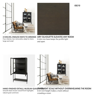 Arelius 36L x 18.75W x 63H Black-Brown Wood W/ Black Metal Base Display Cabinet from Mercana - Luna Furniture