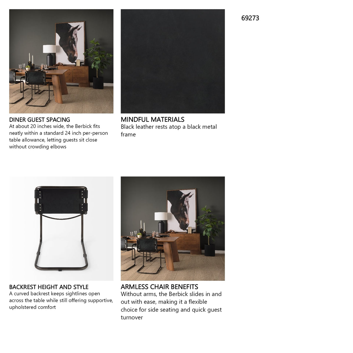 Berbick 33" Total Height Black Leather w/ Iron Frame Dining Chair from Mercana - Luna Furniture