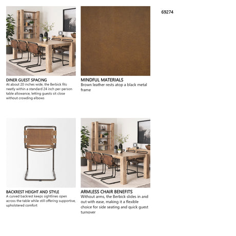 Berbick 33" Total Height Medium Brown Leather w/ Iron Frame Dining Chair from Mercana - Luna Furniture
