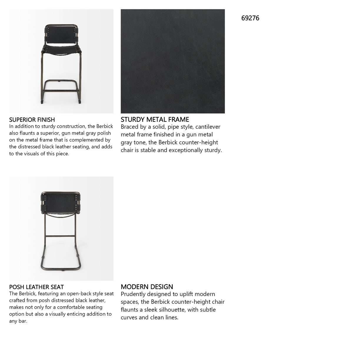 Berbick 21L x 25W x 38H Black Leather W/ Iron Frame Counter Stool from Mercana - Luna Furniture