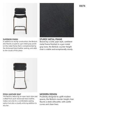 Berbick 21L x 25W x 38H Black Leather W/ Iron Frame Counter Stool from Mercana - Luna Furniture