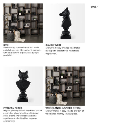 Murray 6.0L x 4.5W x 13.0H Black Painted Resin Fox in a Suit Bust from Mercana - Luna Furniture