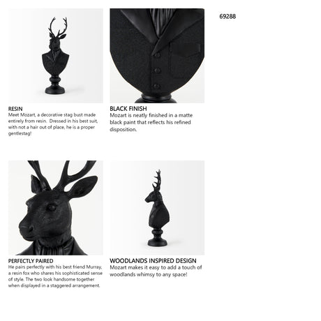Mozart 8.2L x 6.0W x 22.5H Black Painted Resin Deer Bust from Mercana - Luna Furniture
