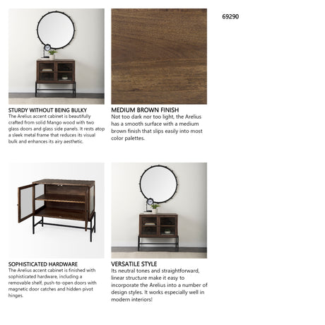 Arelius 36L x 18W x 32H Medium Brown Wood, Black Metal Base w/ 2 Glass Doors Accent Cabinet from Mercana - Luna Furniture