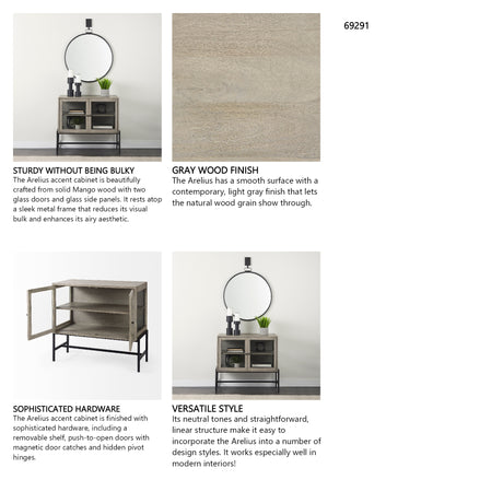 Arelius 36L x 18W x 32H Gray Wood, Black Metal Base w/ 2 Glass Doors Accent Cabinet from Mercana - Luna Furniture