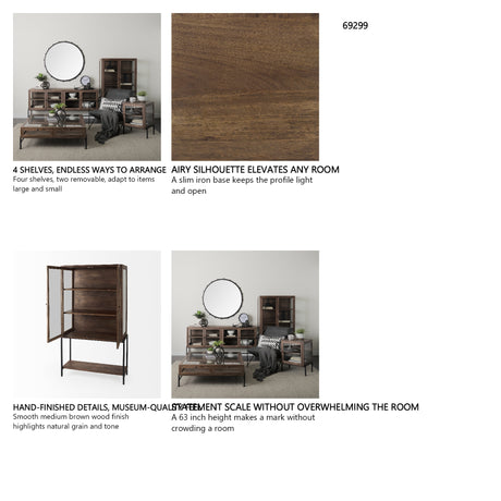 Arelius 36L x 18.75W x 63H Medium Brown Wood W/ Black Metal Base Display Cabinet from Mercana - Luna Furniture