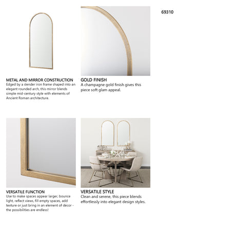 Giovanna 23.6L x 1.2W x 48.8H Gold Metal Frame Rounded Arch Vanity Mirror from Mercana - Luna Furniture