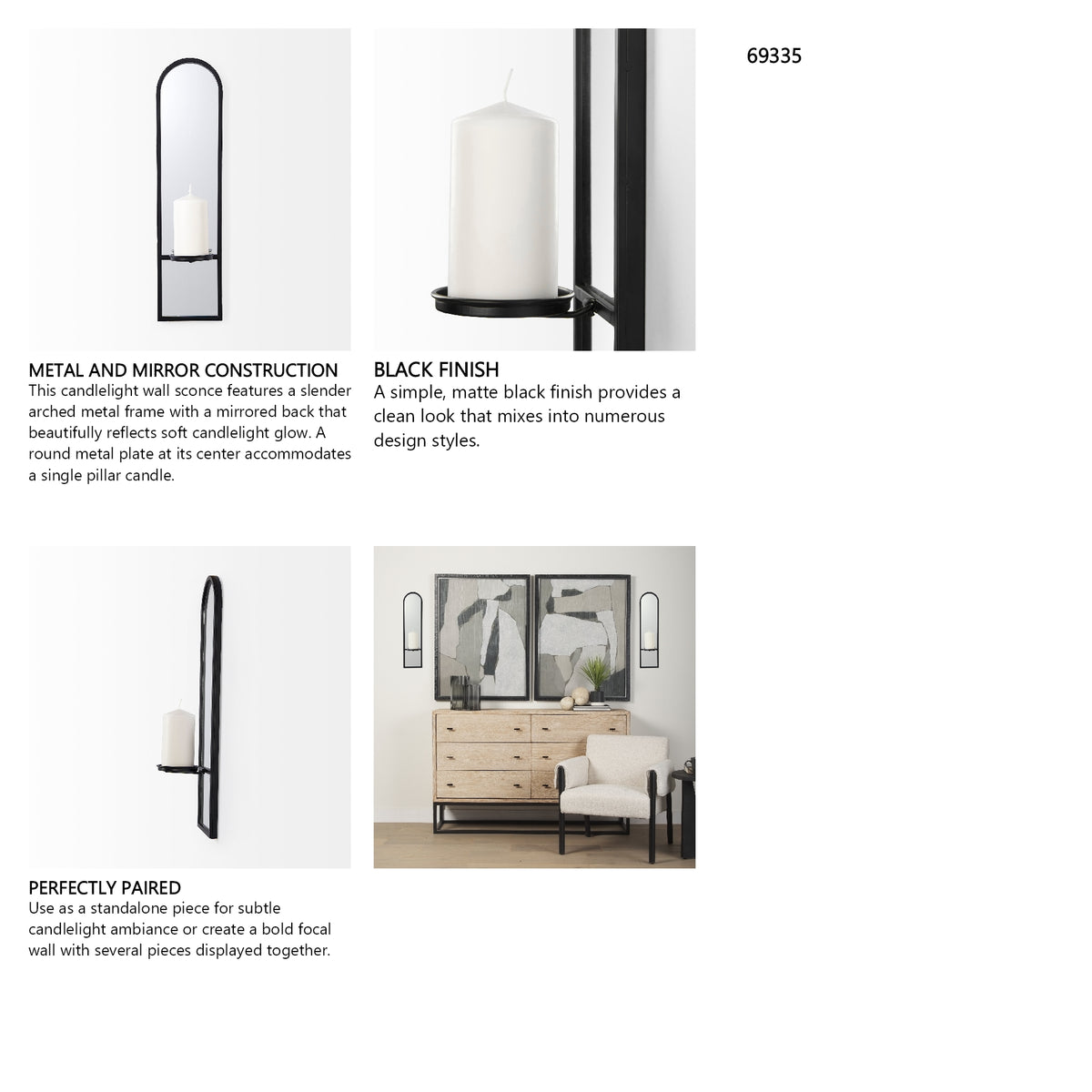 Evianna 7L x 7W x 25H Mirrored W/Black Metal Frame Wall Candle Holder from Mercana - Luna Furniture