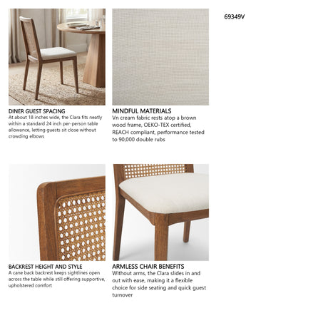 Clara Light Brown Beech Wood W/ Cream Fabric Seat and Cane Back Armless Dining Chair, Set of 2 from Mercana - Luna Furniture