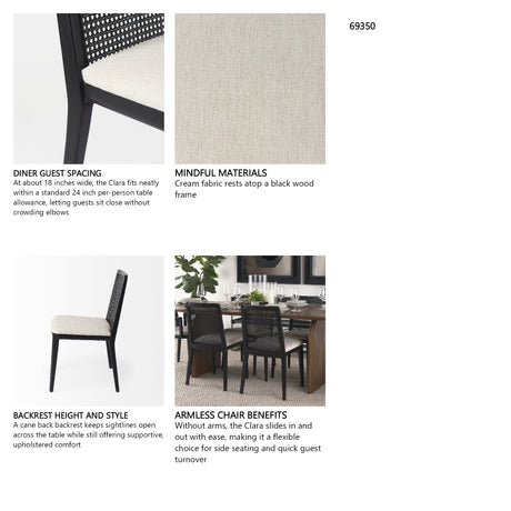 Clara Black Wood W/ Cream Fabric Seat and Cane Back Armless Dining Chair, Set of 2 from Mercana - Luna Furniture