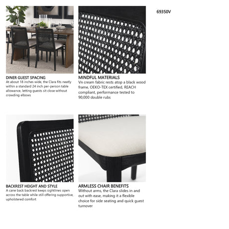 Clara Black Beech Wood W/ Cream Fabric Seat and Cane Back Armless Dining Chair, Set of 2 from Mercana - Luna Furniture