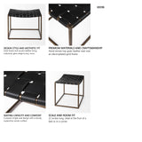 Clarissa 22.0L x 16.0W x 16.75H Black Leather Woven Seat W/ Gold Metal Frame Stool from Mercana - Luna Furniture
