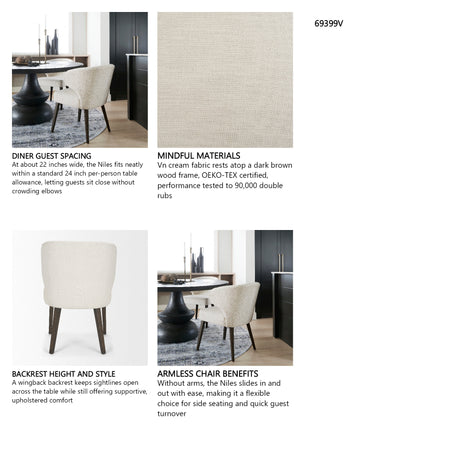 Niles 22.5L x 24.5W x 32H Cream Fabric Seat W/ Dark Brown Wooden Legs Wingback Dining Chair from Mercana - Luna Furniture