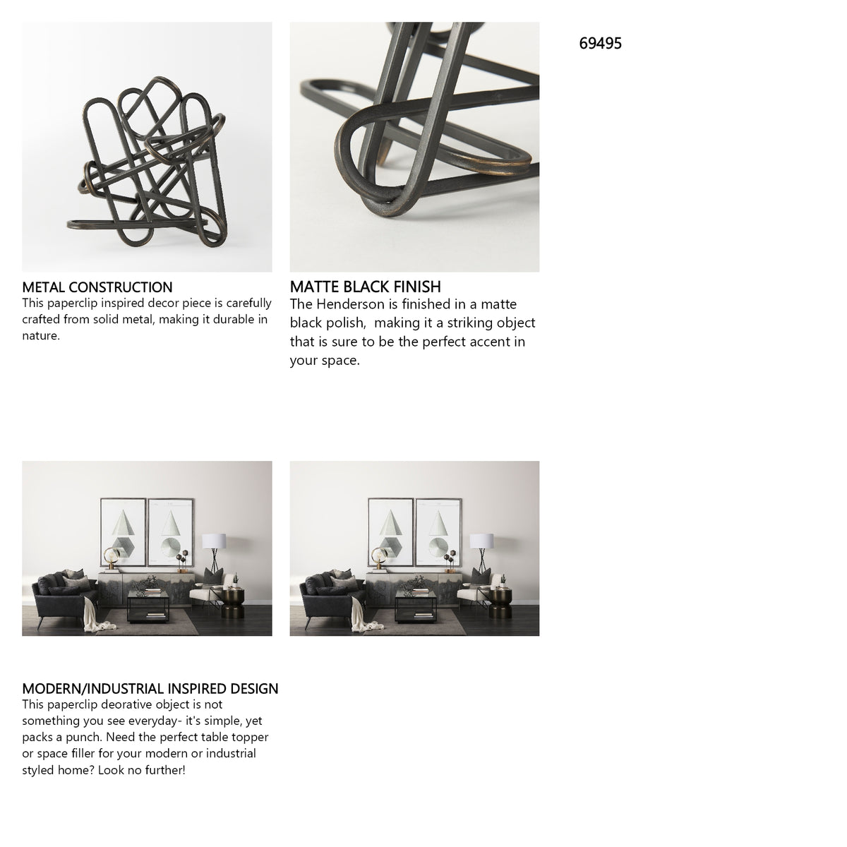 Henderson 10.4L x 8.3W x 7.7H Black Metal Paperclip Decorative Object from Mercana - Luna Furniture