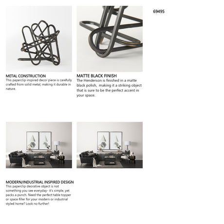 Henderson 10.4L x 8.3W x 7.7H Black Metal Paperclip Decorative Object from Mercana - Luna Furniture