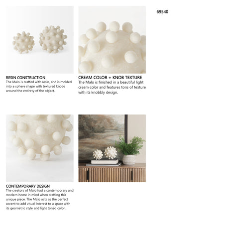 Malo 5.9L x 5.9W x 5.9H Cream Resin Large Sphere Decorative Object from Mercana - Luna Furniture