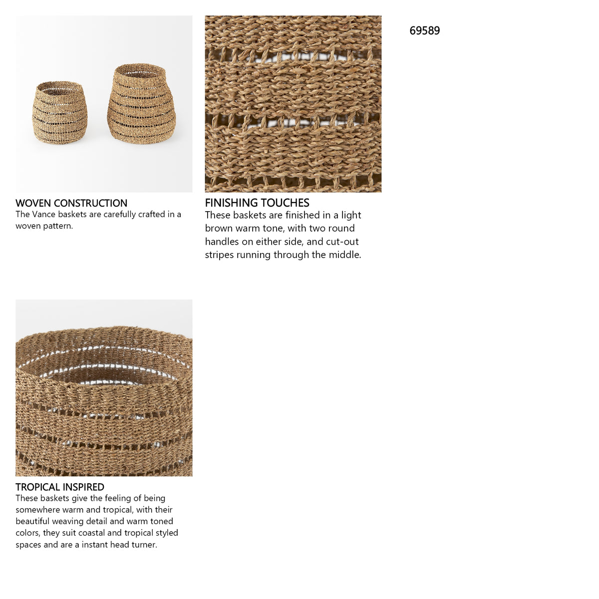 Hayes 17.7L x 17.7W x 11.8H (Set of 2) Medium Brown Seagrass Round Basket with Stripe Pattern from Mercana - Luna Furniture