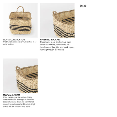 Emma (Set of 2) Light Brown Seagrass Rectangular Basket W/ Black Stripes from Mercana - Luna Furniture