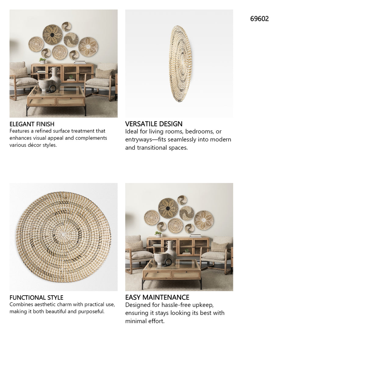 Avel 18.0L x 18.0W x 3.0H Light Brown Seagrass W/Dark Brown String Round Wall Hanging Plate from Mercana - Luna Furniture