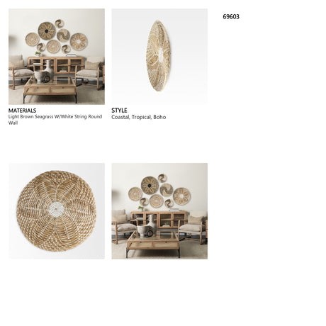 Mekhi 24.0L x 24.0W x 3.5 Light Brown Seagrass W/White String Round Wall Hanging Plate from Mercana - Luna Furniture