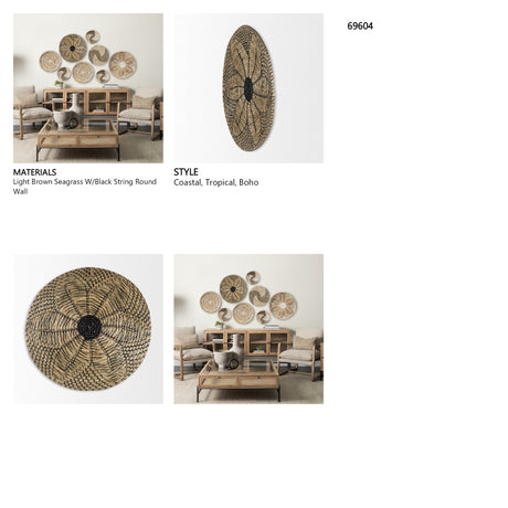 Mekhi 24.0L x 24.0W x 3.5 Light Brown Seagrass W/Black String Round Wall Hanging Plate from Mercana - Luna Furniture