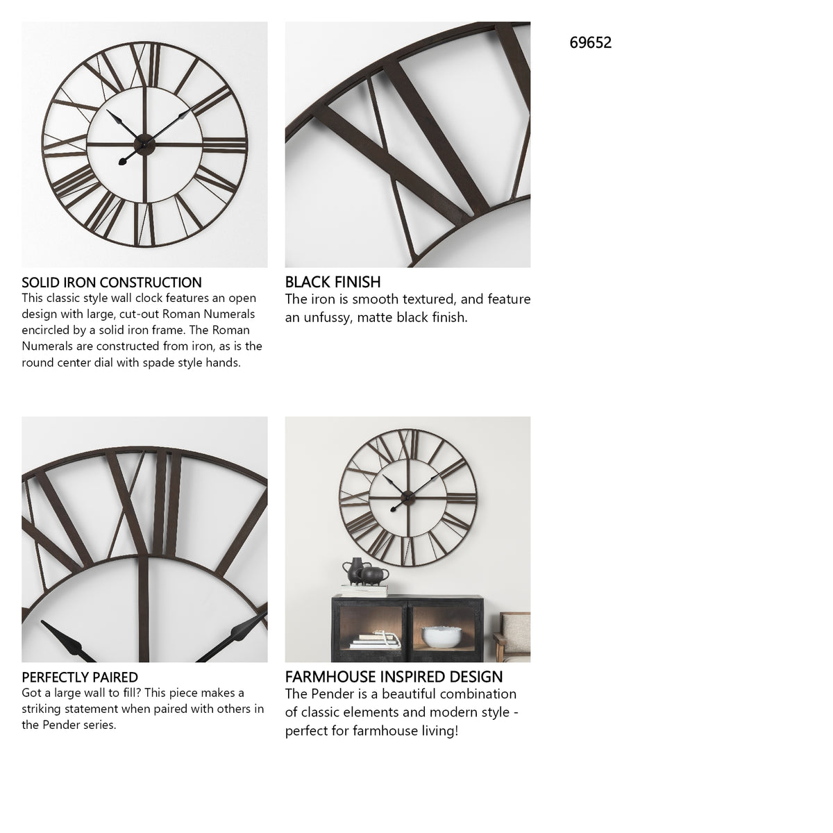 Pender 40.0L x 2.4W x 40.0H Black Iron Round Wall Clock from Mercana - Luna Furniture