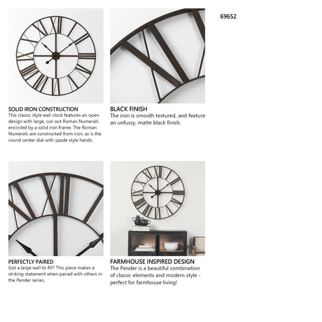 Pender 40.0L x 2.4W x 40.0H Black Iron Round Wall Clock from Mercana - Luna Furniture