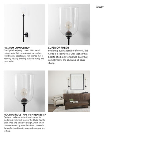 Clyde 6.0L x 8.0W x 37.0H Matte Black W/Glass Round Wall Sconce from Mercana - Luna Furniture