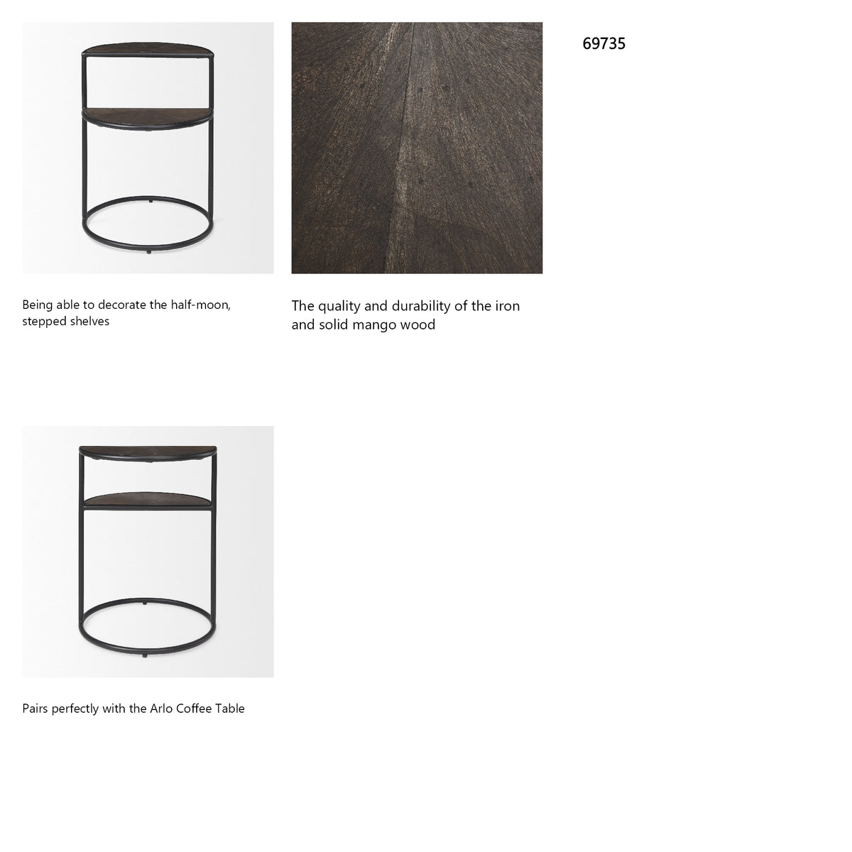 Arlo 20.5L x 20.5W x 24.4H Brown Wood W/Black Metal End Table from Mercana - Luna Furniture