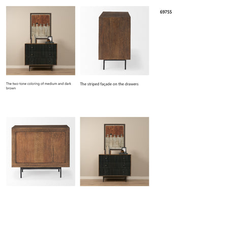 Grace 35.5L x 18.0W x 31.0H Medium Brown Wood W/Black Metal Frame 3 Drawer Accent Cabinet from Mercana - Luna Furniture