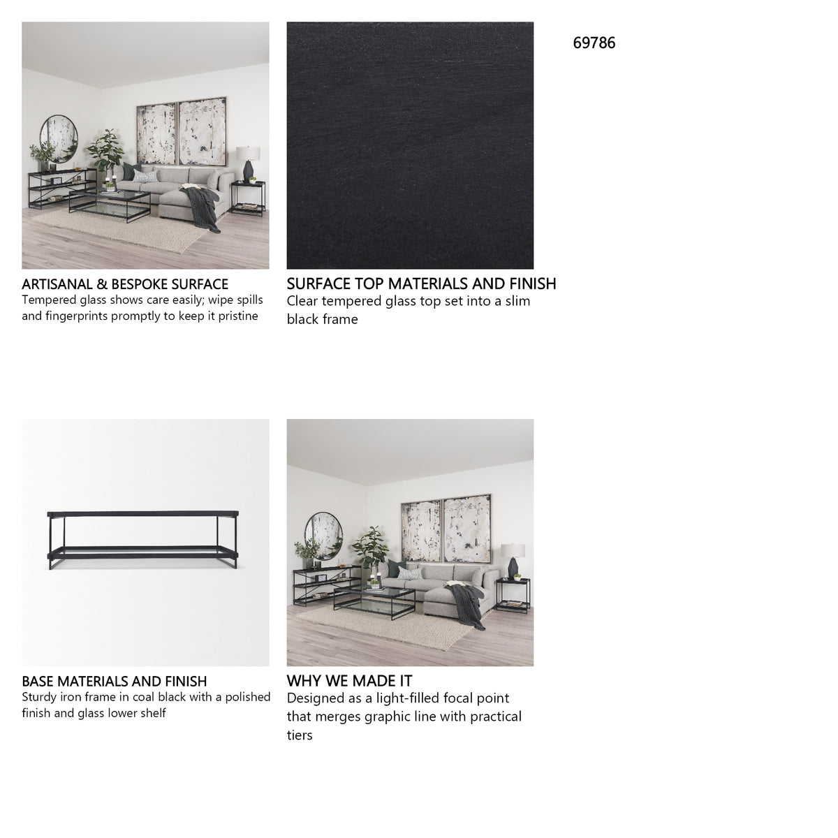 Trey 56"L x 32"W x 17"H Black Metal W/Glass Coffee Table from Mercana - Luna Furniture