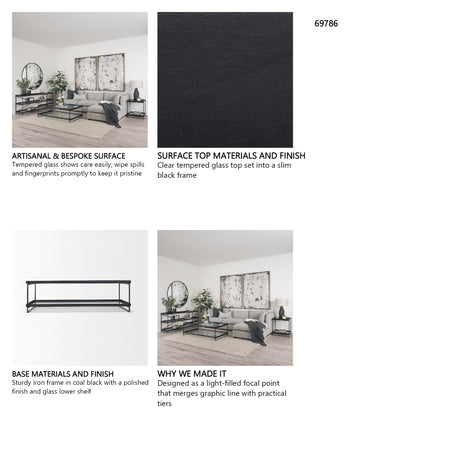 Trey 56"L x 32"W x 17"H Black Metal W/Glass Coffee Table from Mercana - Luna Furniture