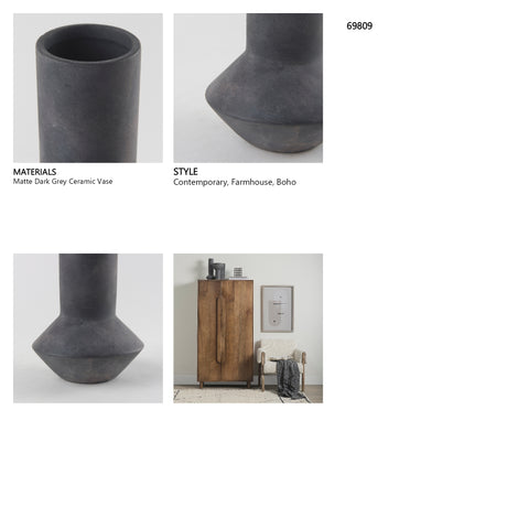 Esme 7.1L x 7.1W x 15.0H Dark Gray Ceramic Vase from Mercana - Luna Furniture