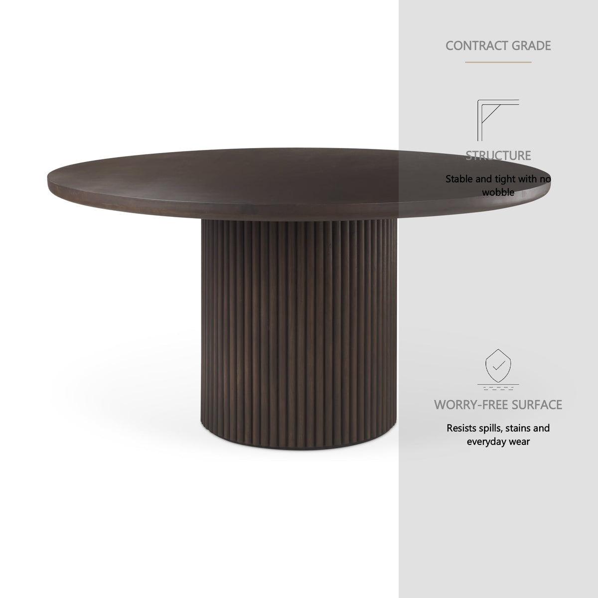 Terra 60L x 60W x 30H Dark Brown Wood Round Fluted Dining Table from Mercana - Luna Furniture