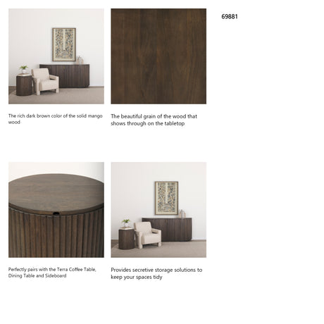 Terra 18L x 18W x 22H Dark Brown Wood Fluted Round Side Table from Mercana - Luna Furniture