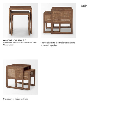 Grier Set of 2 Medium Brown Solid Wood w/ Cane Nesting Accent Tables from Mercana - Luna Furniture