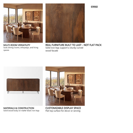 Lance 70.0L x 15.0W x 32.0H Medium Brown Solid Wood Sideboard from Mercana - Luna Furniture