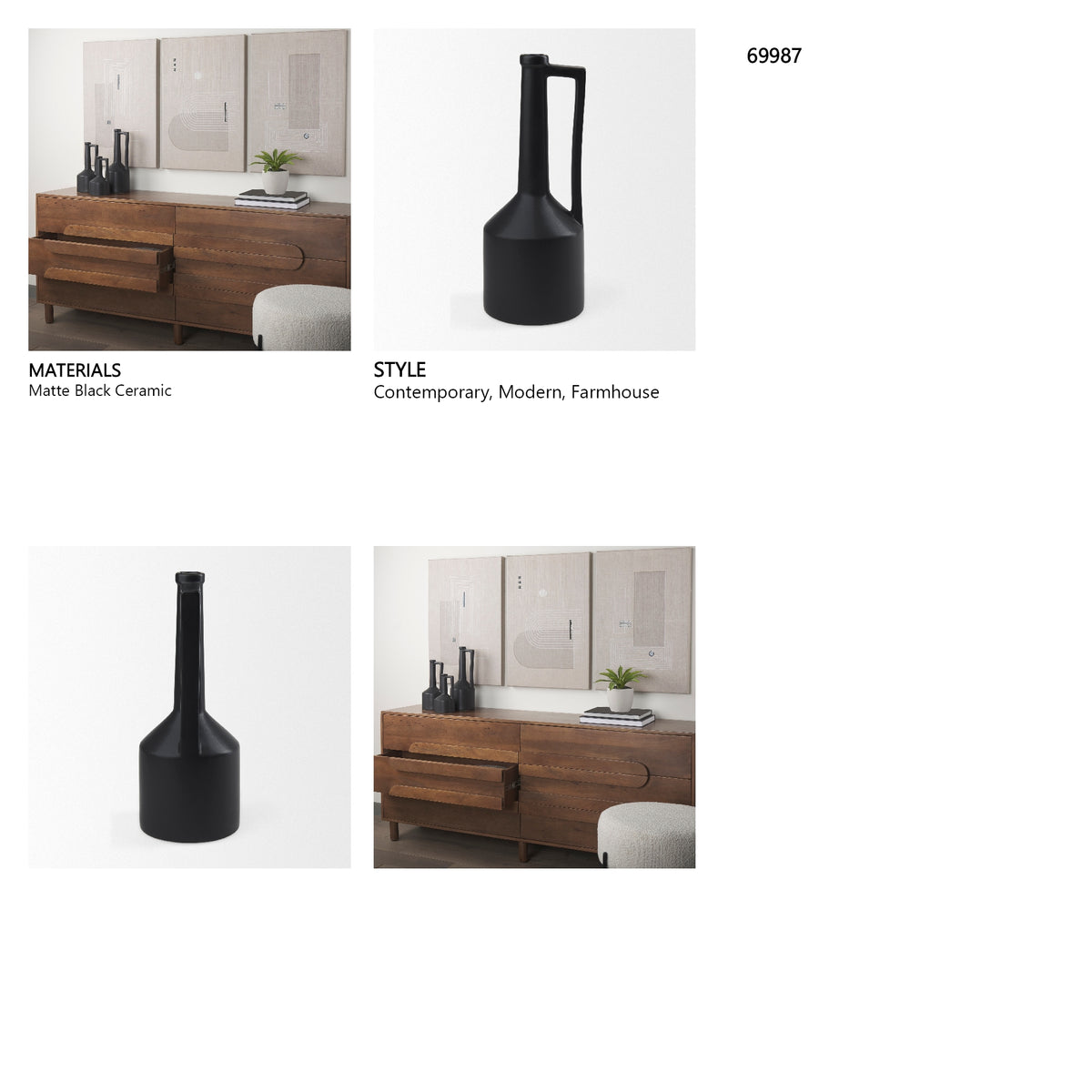 Burton 17.1H Large Matte Black Ceramic Jug Vase from Mercana - Luna Furniture